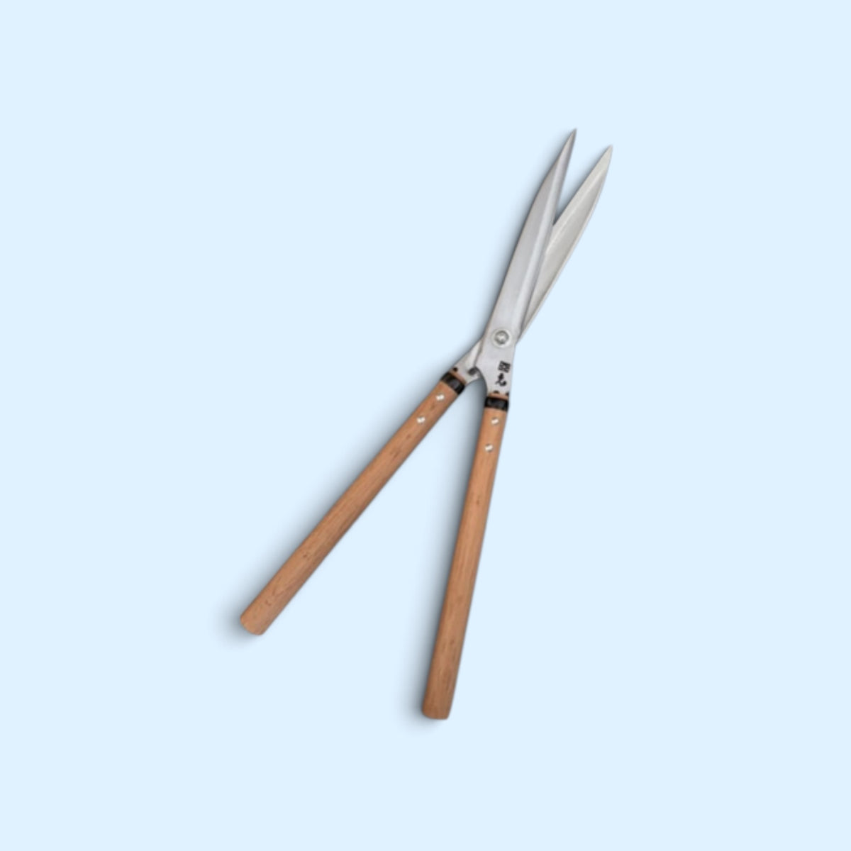 Kihachi Traditional Japanese Leaf-Trimming Hedge Shears with Stopper (NO.108) Total Length & Blade 570mm / 210mm / Short Oak Handle 300mm Aogami Super Steel [Traditional Hand-Forged from Scratch / Hollow Ground Blade/ Twisted Blade / Screw Joint]
