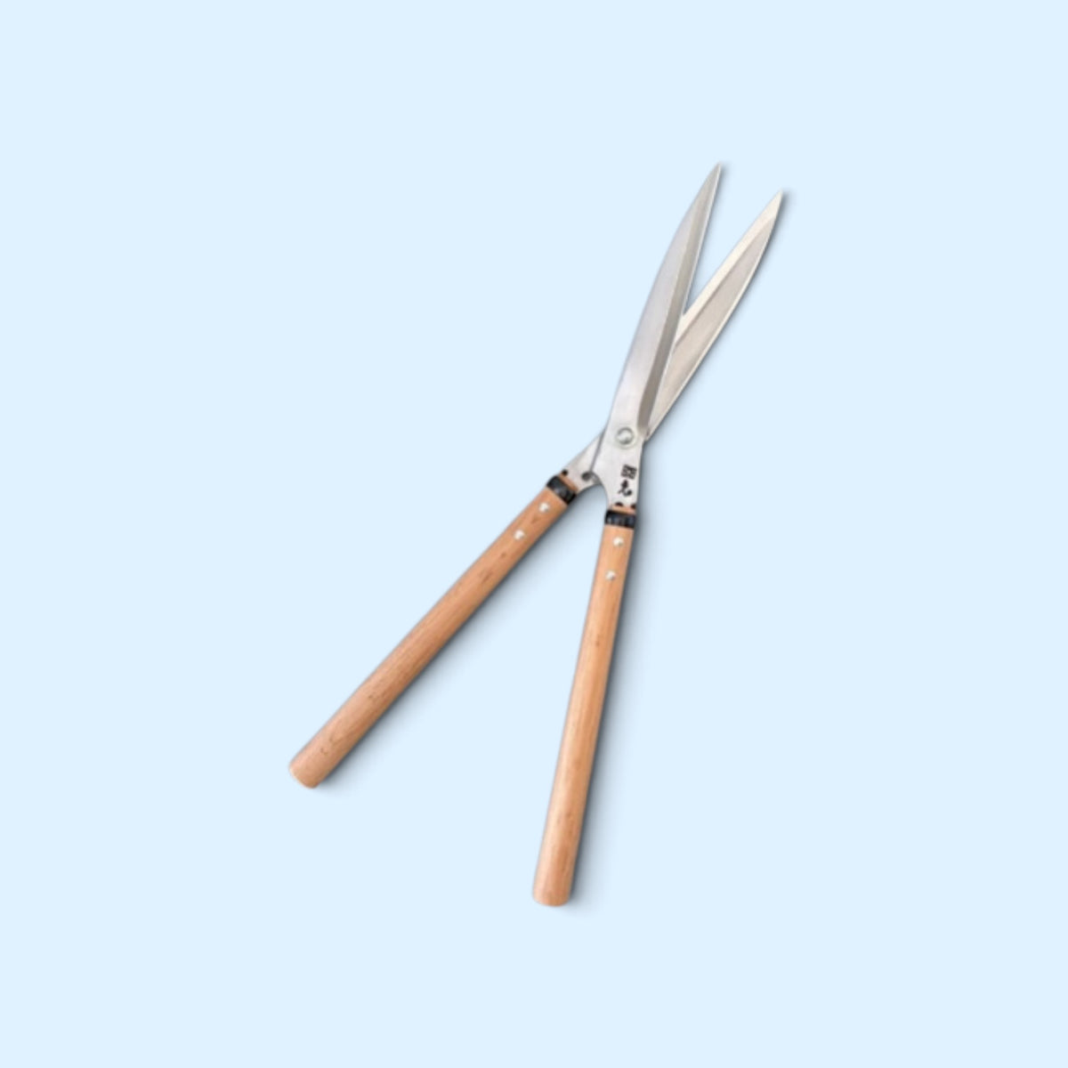 Kihachi Traditional Japanese Leaf-Trimming Hedge Shears with Stopper (NO.108) Total Length & Blade 570mm / 210mm / Short Oak Handle 300mm Aogami Super Steel [Traditional Hand-Forged from Scratch / Hollow Ground Blade/ Twisted Blade / Screw Joint]