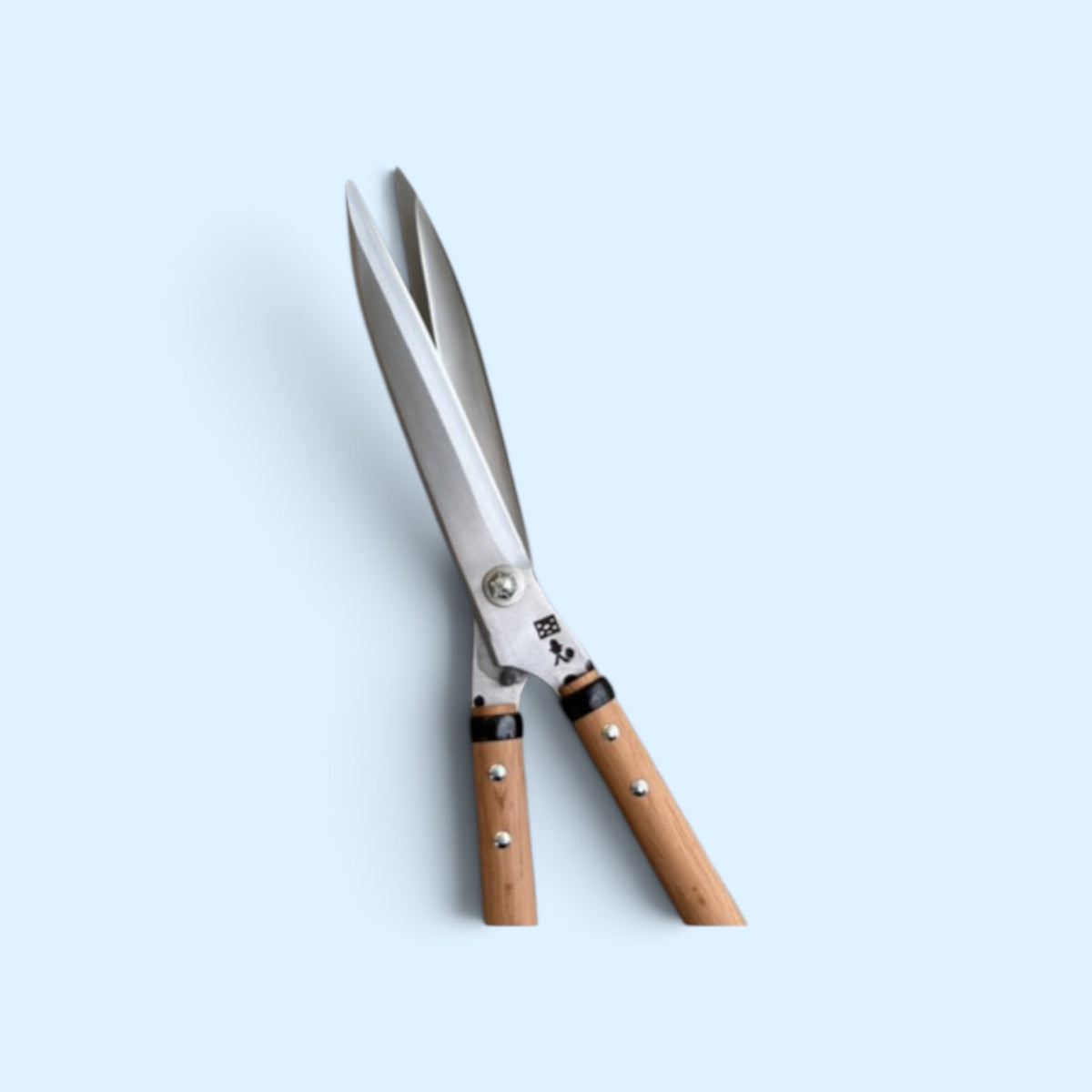 Kihachi Traditional Japanese Leaf-Trimming Hedge Shears with Stopper (NO.108) Total Length & Blade 570mm / 210mm / Short Oak Handle 300mm Aogami Super Steel [Traditional Hand-Forged from Scratch / Hollow Ground Blade/ Twisted Blade / Screw Joint]