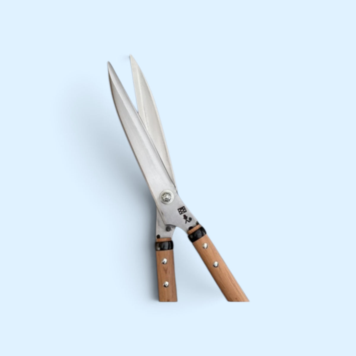 Kihachi Traditional Japanese Leaf-Trimming Hedge Shears with Stopper (NO.108) Total Length & Blade 570mm / 210mm / Short Oak Handle 300mm Aogami Super Steel [Traditional Hand-Forged from Scratch / Hollow Ground Blade/ Twisted Blade / Screw Joint]