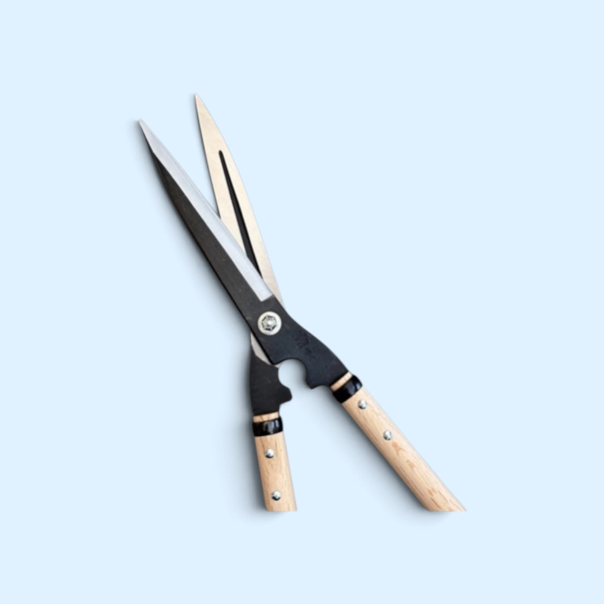 Kihachi Traditional Japanese Hedge Shears Sharp-Angle Model (NO.127) Blade 210mm / Mid-Length Oak Handle 360mm Aogami Blue Paper Steel [Traditional Hand-Forged from Scratch / Hollow Ground / Twisted Blade]