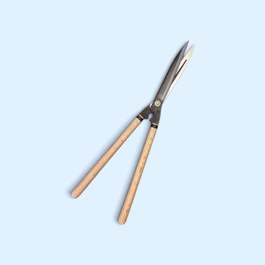Kihachi Traditional Japanese Hedge Shears Sharp-Angle Model (NO.128) Blade 240mm / Mid-Length Oak Handle 360mm Aogami Blue Paper Steel [Traditional Hand-Forged from Scratch / Hollow Ground / Twisted Blade]