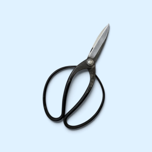 Minamoto Akitada Left-Handed Traditional Japanese Gardener Scissors Total Length & Blade (215mm/86mm) Aogami Blue Paper Steel [Traditional Hand-Forged from Scratch / Left-Handed / Urasuki Hollow Ground / Rivet Joint]