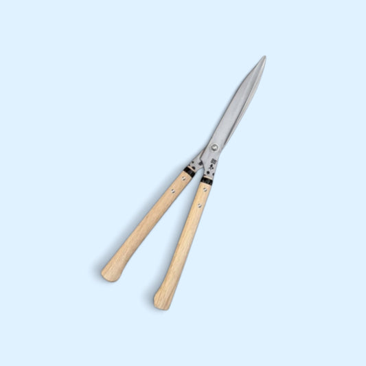 Kihachi Traditional Japanese Leaf-Trimming Hedge Shears with Stopper (NO.108) Blade 210mm / Polished Finish / Short Nata Oak Handle 270mm Aogami Super Steel [Traditional Hand-Forged from Scratch / Polished Finish / Urasuki Hollow Ground / Blade Stopper]