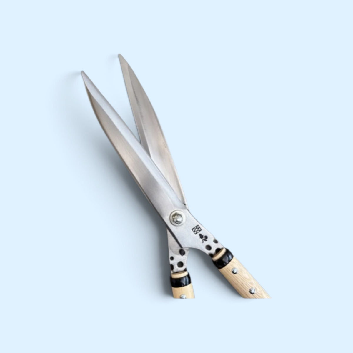 Kihachi Traditional Japanese Leaf-Trimming Hedge Shears with Stopper (NO.108) Blade 210mm / Polished Finish / Short Nata Oak Handle 270mm Aogami Super Steel [Traditional Hand-Forged from Scratch / Polished Finish / Urasuki Hollow Ground / Blade Stopper]