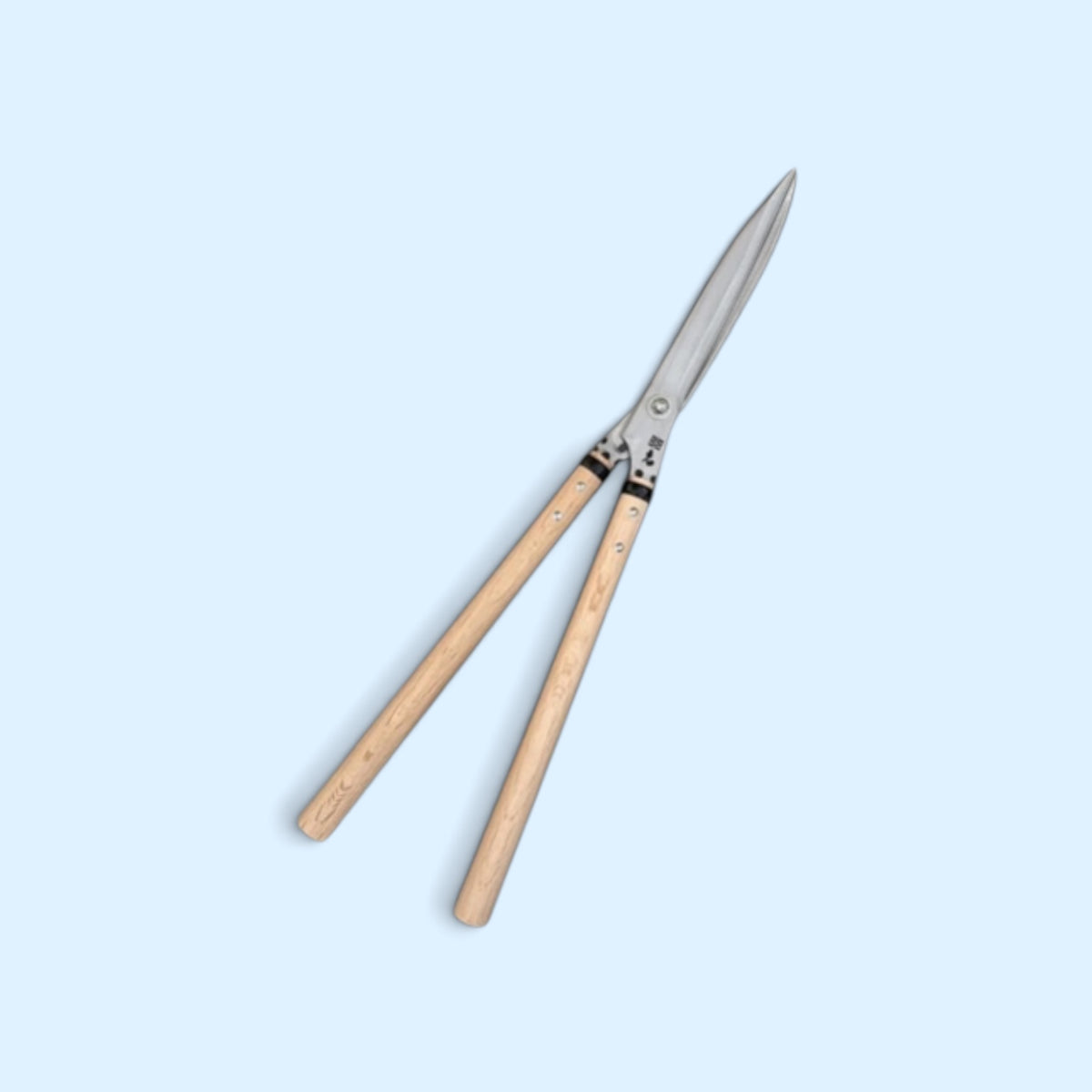 Kihachi Traditional Leaf-Trimming Hedge Shears Total Length & Blade 630mm / 210mm / Polished Finish / Mid-Length Oak Handle 360mm with Aogami Steel Blade [Traditional Hand-Forged from Scratch / Hollow Ground Back / Twisted Blade / Screw Joint ]