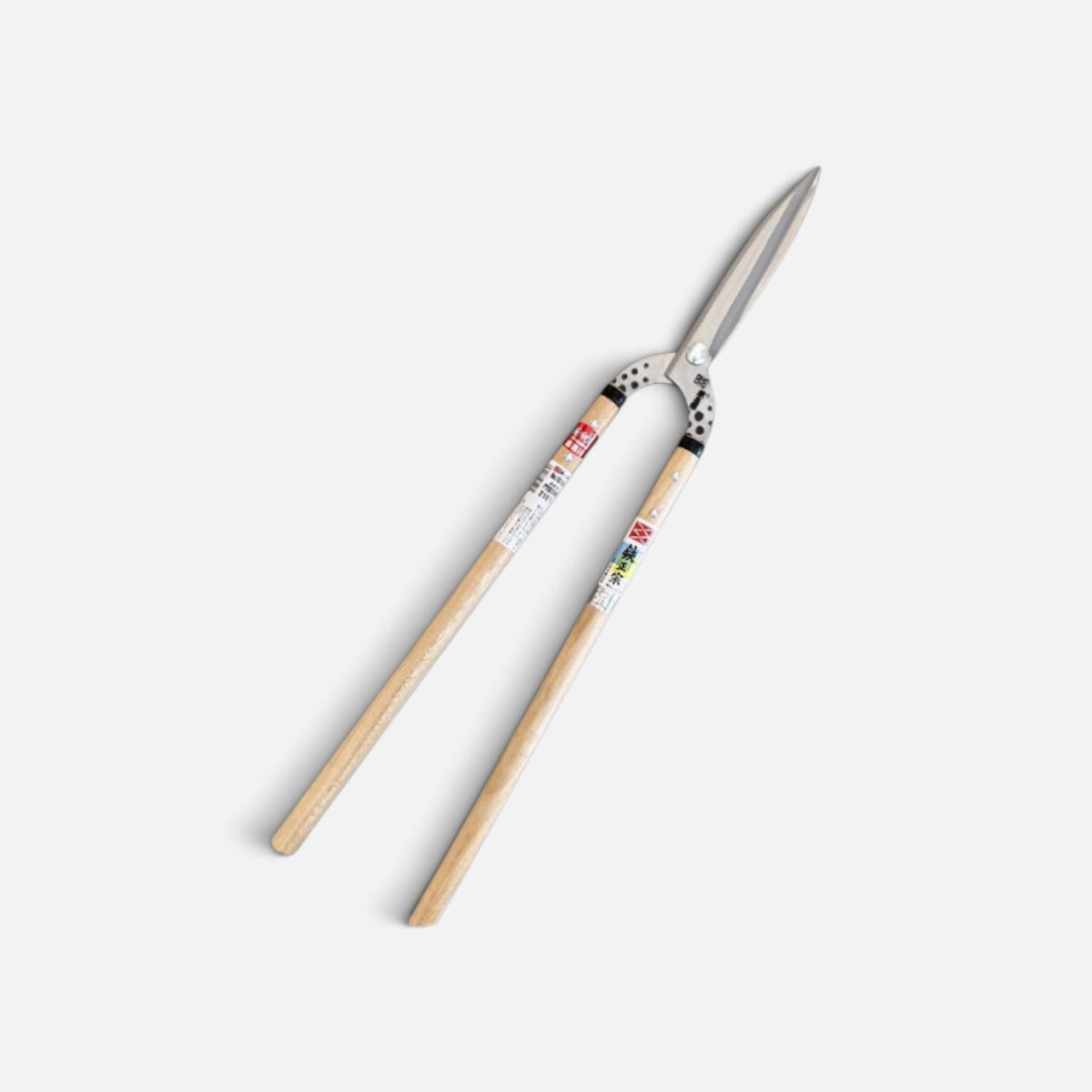 Hasami Masamune Gate-Style Leaf-Trimming Hedge Shears Total Length & Blade 820mm/210mm /Long Oak Handle 540mm with Shirogami White Paper Steel Blade [Traditional Hand-Forged from Scratch / Hollow Ground Back / Twisted Blade / Screw joint / Polished ]