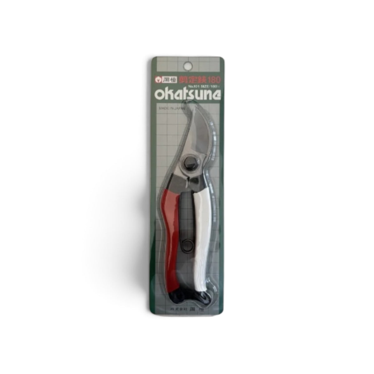 Okatsune Professional Pruning Secateurs  Compact Model Total Length & Blade: 180mm / 45mm Weight: 180g High-Grade Japanese Carbon Steel [High Tech Machine Forged / Hollow Ground Back / Twisted Blade /Screw Joint / Iconic Red & White Vinyl Grips]