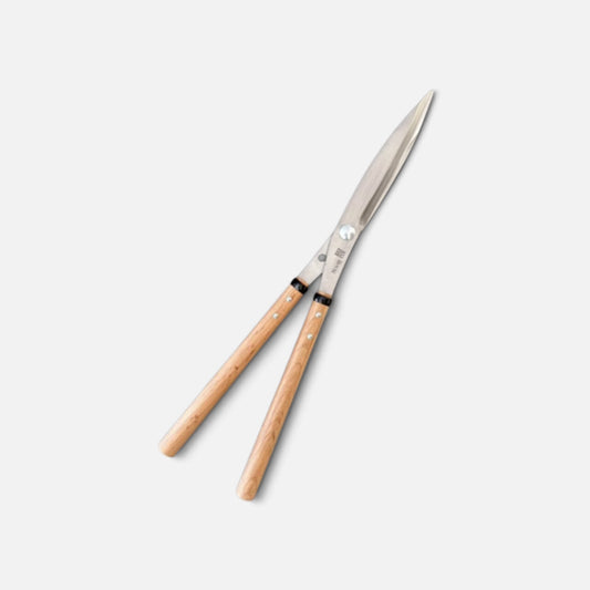 Hasami Masamune Special Forged Curved Blade Hedge Shears (NO.112-A) Total Length & Blade & Handle 600mm/210mm/ 300mm Mid-Length Oak Handle with Shirogami White Paper Steel [Traditional Hand-Forged Special Grade / Curved Blades / Smooth Action Alignment]