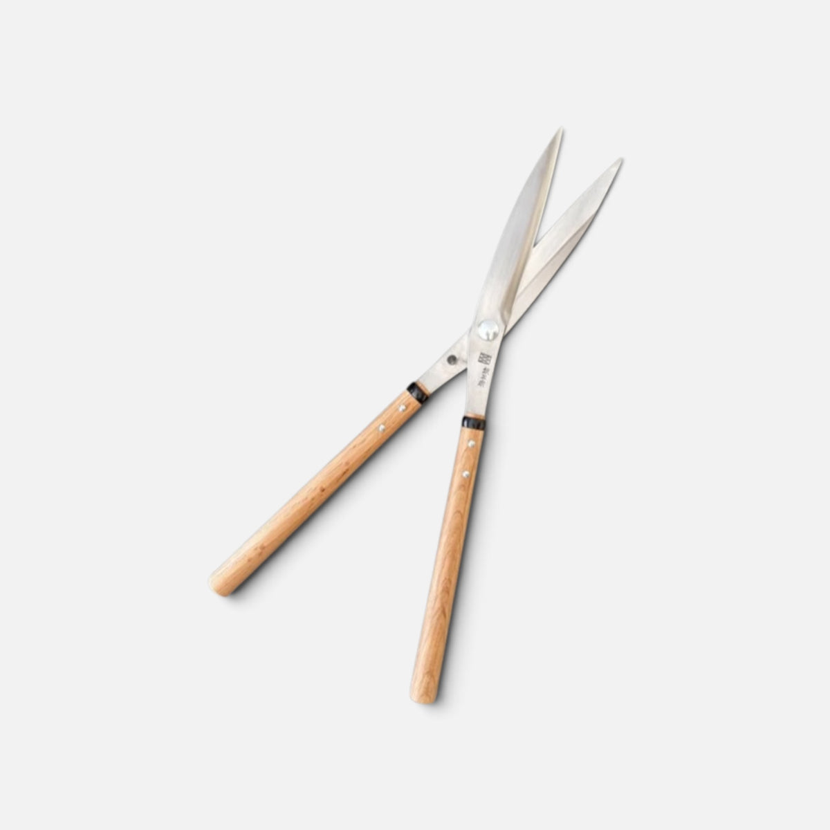 Hasami Masamune Special Forged Curved Blade Hedge Shears (NO.112-A) Total Length & Blade & Handle 600mm/210mm/ 300mm Mid-Length Oak Handle with Shirogami White Paper Steel [Traditional Hand-Forged Special Grade / Curved Blades / Smooth Action Alignment]