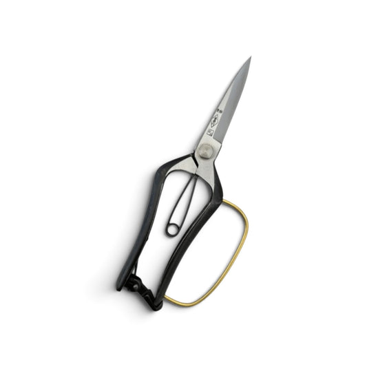 Azumagawa Bud Trimming Scissors Double-Edged With Finger Guard Total Length & Blade: 210mm/88mm Weight: Approx. 225g | Premium Japanese Carbon Cutlery Steel [Traditional Hand Forged from Scratch / Hollow Ground Back / Twisted Blade / Screw Joint]