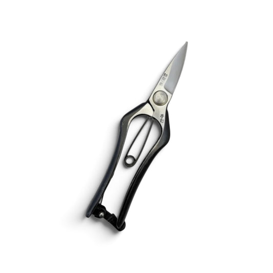 Hasamiya Ichiban Bud Trimming Scissors Single-Edged Total Length & Blade: 185mm/58mm Weight: 185g | Premium Japanese Carbon Cutlery Steel [Traditional Hand Forged from Scratch / Hollow Ground Back / Twisted Blade / Screw Joint / Bottom Spring Lock]