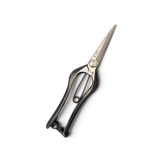 Hasamiya Ichiban Bud Trimming Scissors Narrow Blade Total Length & Blade: 200mm/75mm Weight: 200g | Premium Japanese Carbon Cutlery Steel/ Traditional Hand Forged from Scratch / Hollow Ground Back / Twisted Blade / Screw Joint / Bottom Spring Lock]