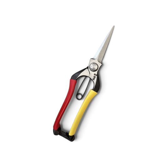 Tobisho Bud Trimming Scissors Double-Edged Total Length & Blade: 200mm/76mm Weight: 205g | Premium Japanese Carbon Cutlery Steel [Traditional Hand Forged from Scratch / Hollow Ground Back / Twisted Blade / Screw Joint / Vinyl Handles / Bottom Spring Lock]
