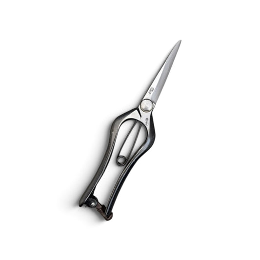 Hanjiro Double-Edged Bud Trimming Scissors Total Length & Blade 200mm/77mm Weight: 200g High Carbon Steel [Traditional Hand Forged from Scratch / Hollow Ground Back / Twisted Blade / Screw Joint / Extended Reach / Bottom Lock]