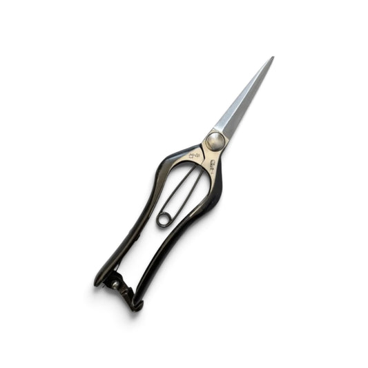 Hanjiro Double-Edged Bud Trimming Scissors Total Length & Blade 200mm/77mm High Carbon Steel [Traditional Hand Forged from Scratch / Hollow Ground Back / Twisted Blade / Screw / Extended Reach / Bottom Lock]