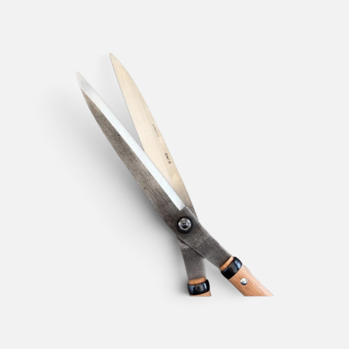 Hasamiya Ichiban Sharp Leaf Trimming Hedge Shears 240mm (No Stopper) Yasugi Shirogami White Paper Steel / Oak Handle 300mm [Traditional Hand-Forged from Scratch / Urasuki Hollow Ground / Adjustable Bolt Joint / Leaf Trimming Model]