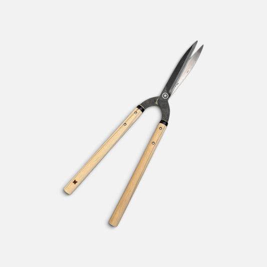 Hasamiya Ichiban Kyo-Style Gate-Hedge Shears 200mm Yasugi Shirogami White Paper Steel / Oak Handle 300mm [Traditional Hand-Forged from Scratch / Urasuki Hollow Ground / Rivet Joint / Kyo-Style Gate Profile]