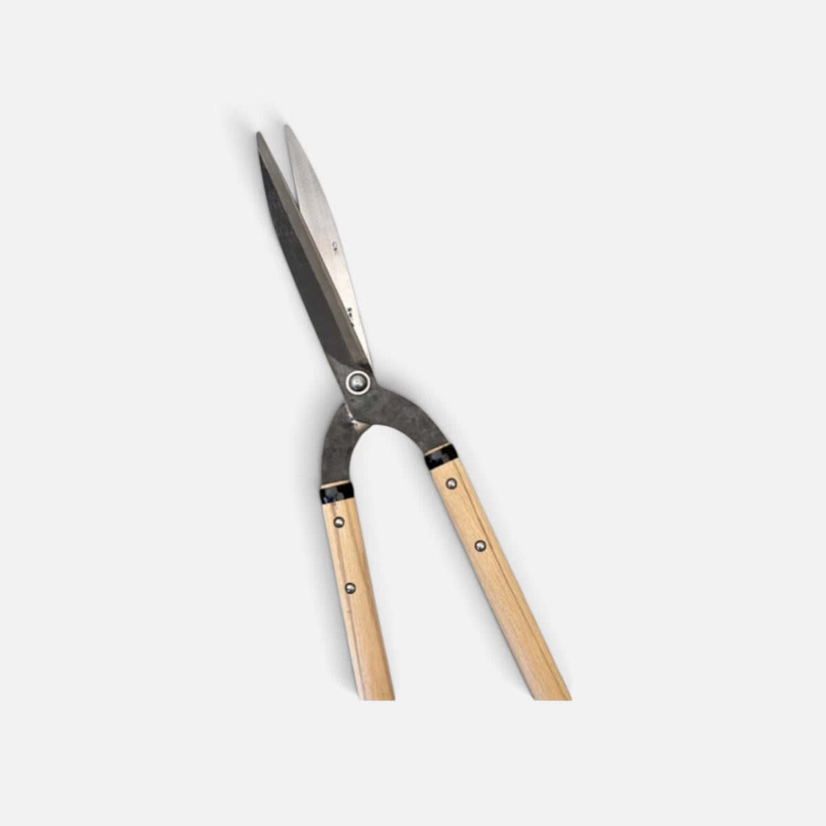 Hasamiya Ichiban Kyo-Style Gate-Hedge Shears 200mm Yasugi Shirogami White Paper Steel / Oak Handle 300mm [Traditional Hand-Forged from Scratch / Urasuki Hollow Ground / Rivet Joint / Kyo-Style Gate Profile]