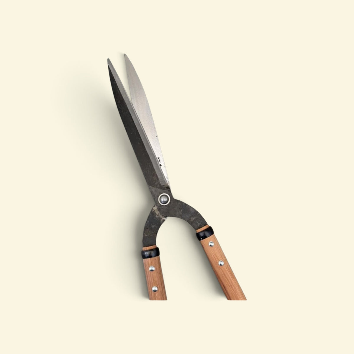 Hasamiya Ichiban Kyo-Style Gate-Hedge Shears 225mm Yasugi Yellow Paper Steel / Oak Handle 300mm [Traditional Hand-Forged from Scratch / Urasuki Hollow Ground / Rivet Joint / Kyo-Style Gate Profile]