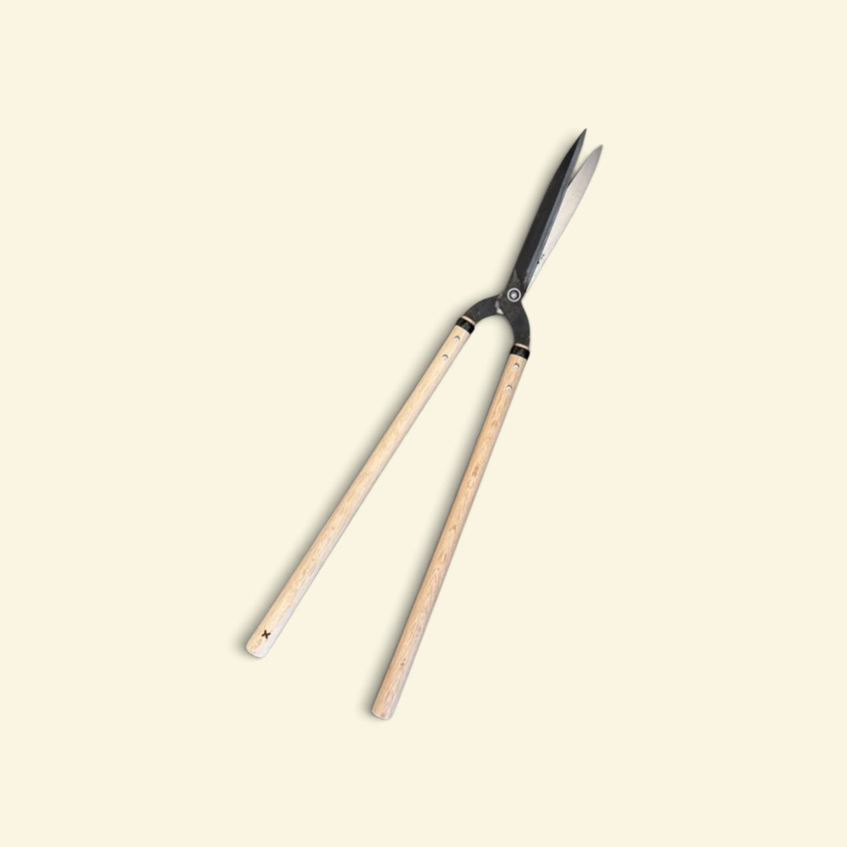 Hasamiya Ichiban Kyo-Style Gate-Hedge Shears 225mm Yasugi Yellow Paper Steel / Oak Handle 500mm [Traditional Hand-Forged from Scratch / Urasuki Hollow Ground / Rivet Joint / Kyo-Style Gate Profile]