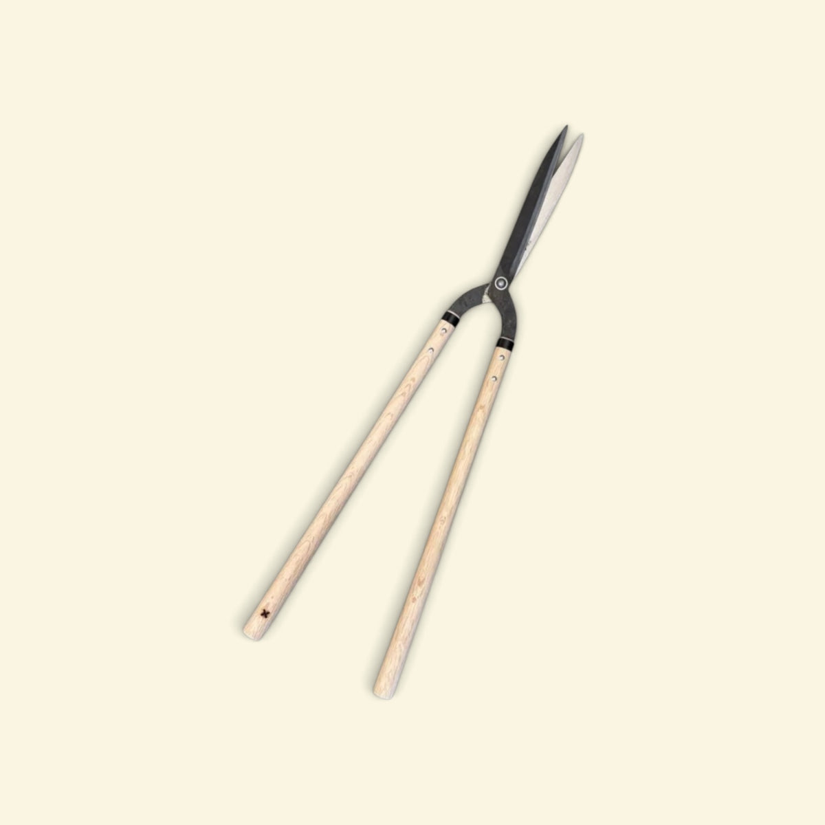 Hasamiya Ichiban Kyo-Style Gate-Hedge Shears 240mm Yasugi Yellow Paper Steel / Oak Handle 500mm [Traditional Hand-Forged from Scratch / Urasuki Hollow Ground / Rivet Joint / Kyo-Style Gate Profile]