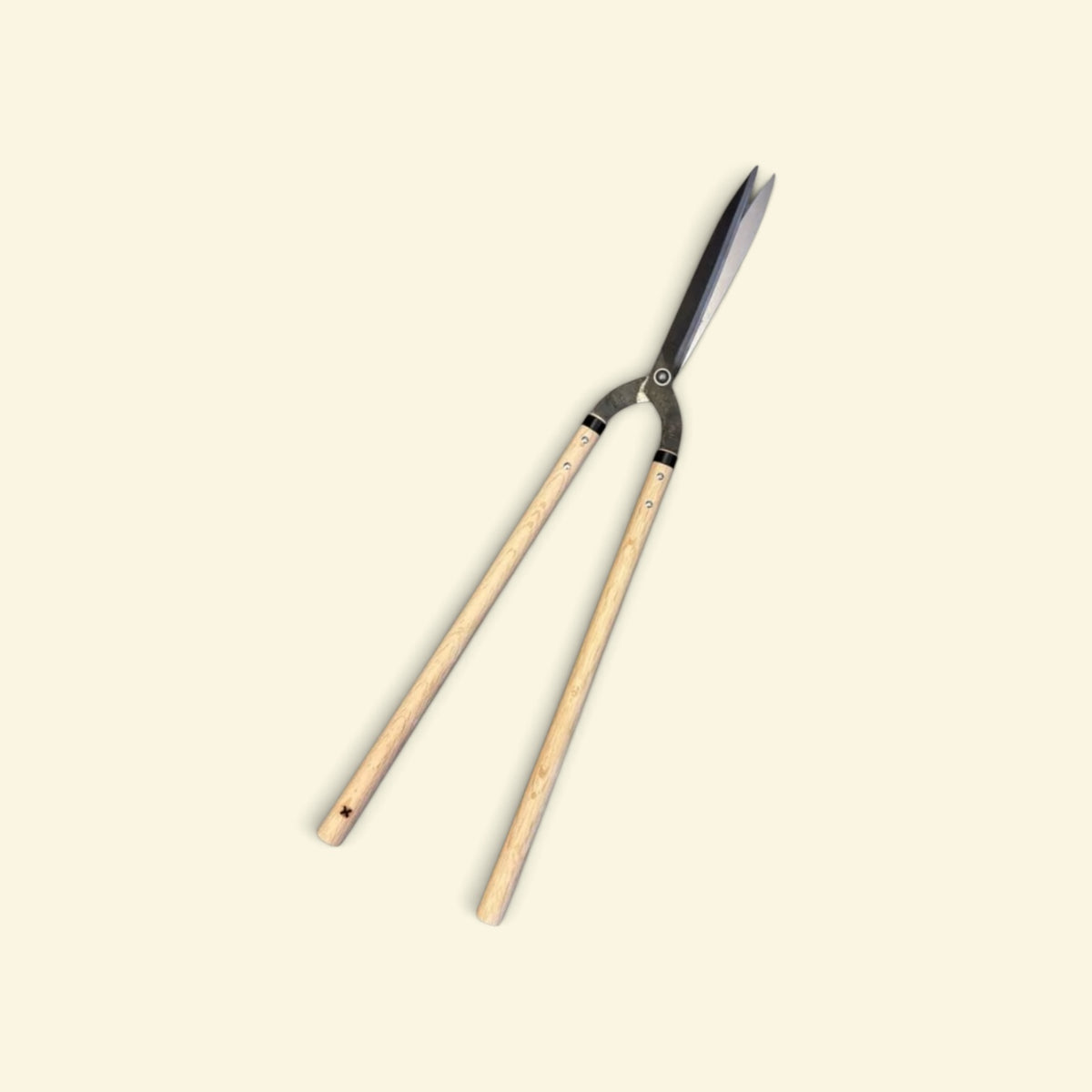 Hasamiya Ichiban Kyo-Style Gate-Hedge Shears 240mm Yasugi Yellow Paper Steel / Oak Handle 500mm [Traditional Hand-Forged from Scratch / Urasuki Hollow Ground / Rivet Joint / Kyo-Style Gate Profile]