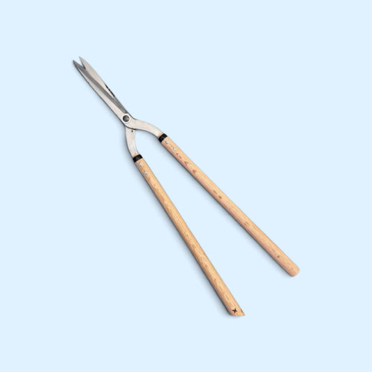 Hasamiya Ichiban Master Gardener Gate-Hedge Shears 180mm Polished Finish Straight Zero-Offset / Yasugi Aogami Blue Paper Steel / Oak Handle 450mm [Traditional Hand-Forged from Scratch / Urasuki Hollow Ground / Rivet Joint / Gate-Style]