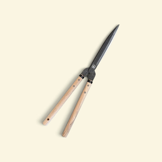 SAKURA All-Purpose Stopper-Style Hedge Shears Total Length & Blade: 610mm/240mm Yasugi Yellow Paper Steel / Oak Handle 300mm [Traditional Hand-Forged from Scratch / Hollow Ground Back / Rivet Joint / Twisted Blade / Stopper Guard]