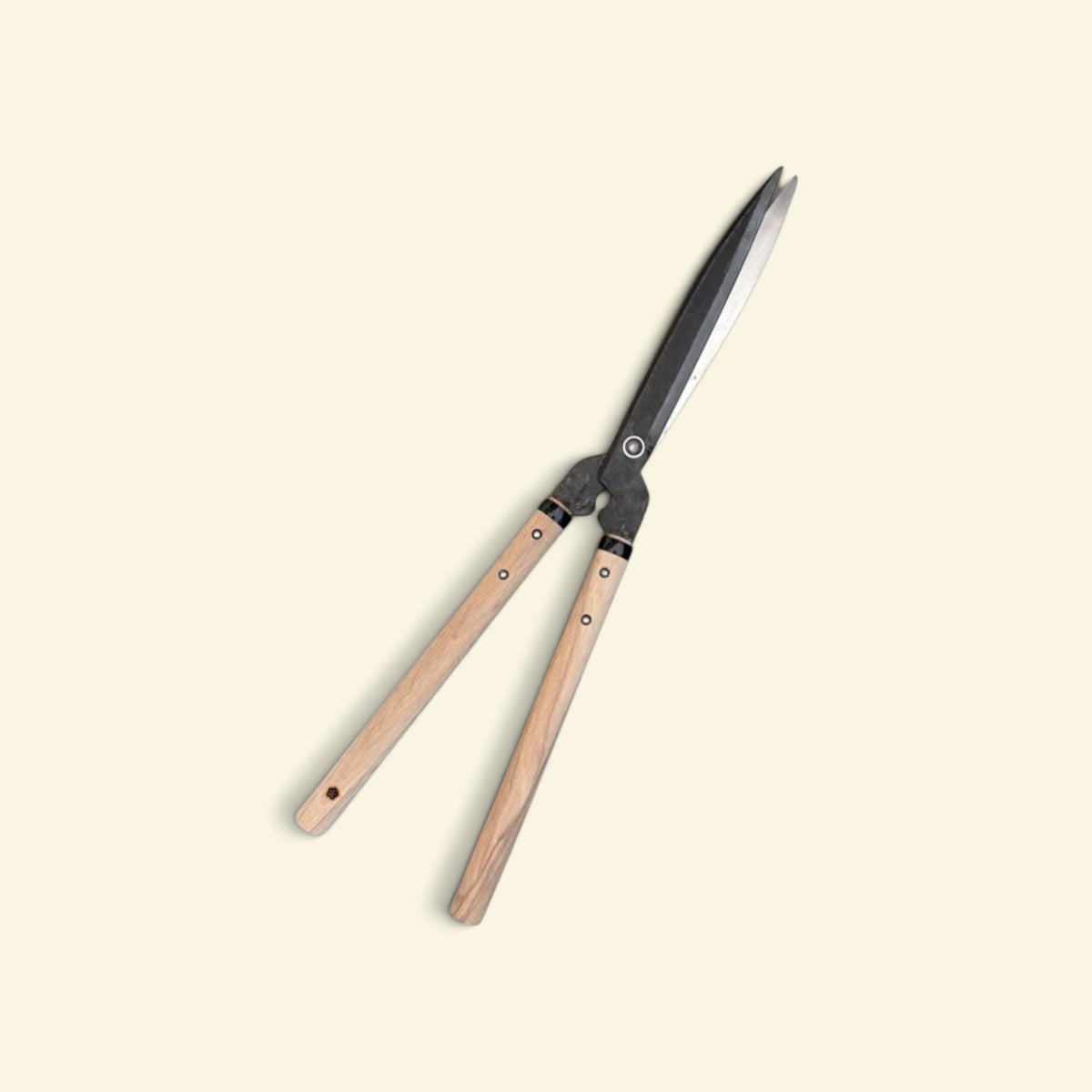 SAKURA All-Purpose Stopper-Style Hedge Shears Total Length & Blade: 610mm/240mm Yasugi Yellow Paper Steel / Oak Handle 300mm [Traditional Hand-Forged from Scratch / Hollow Ground Back / Rivet Joint / Twisted Blade / Stopper Guard]