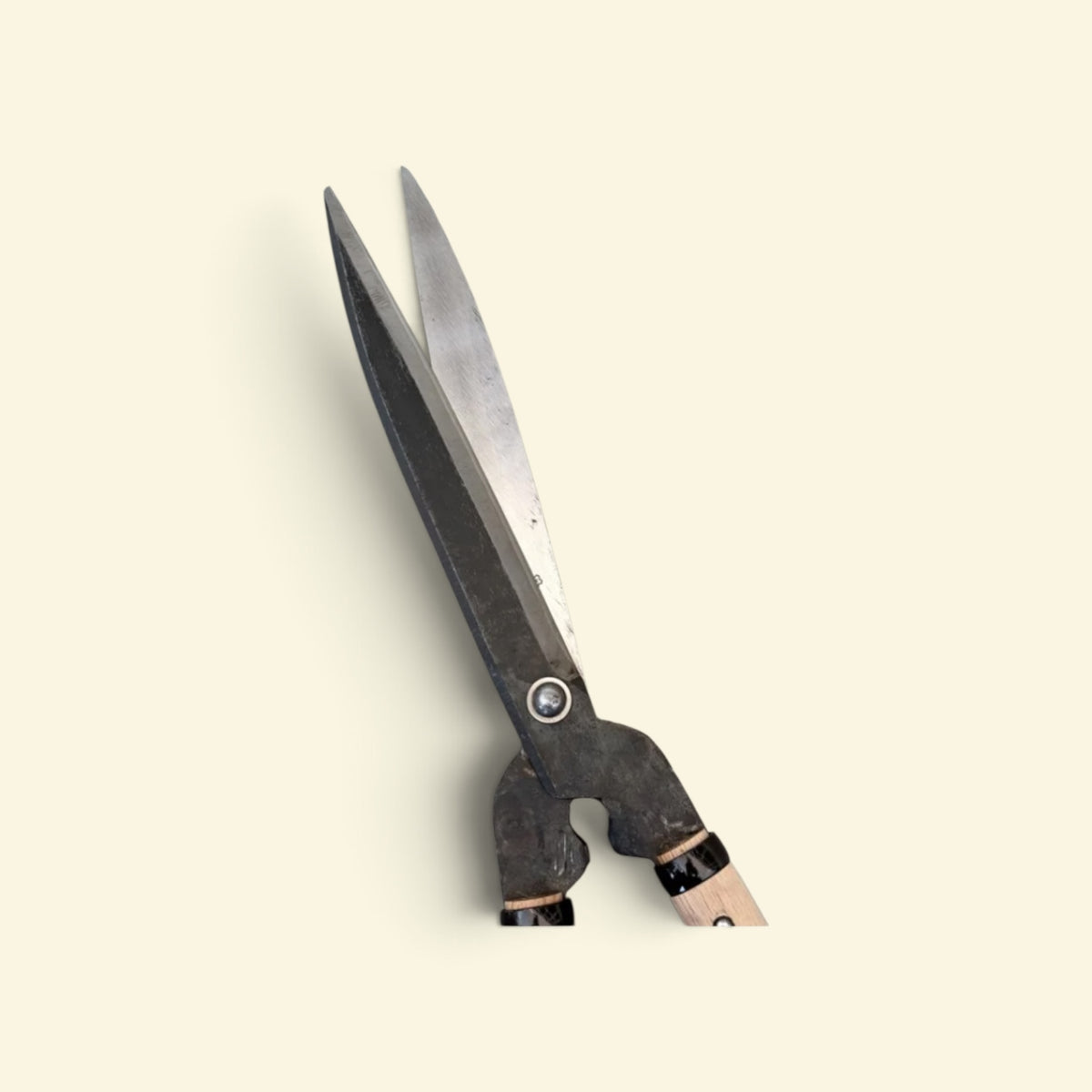 SAKURA All-Purpose Stopper-Style Hedge Shears Total Length & Blade: 610mm/240mm Yasugi Yellow Paper Steel / Oak Handle 300mm [Traditional Hand-Forged from Scratch / Hollow Ground Back / Rivet Joint / Twisted Blade / Stopper Guard]