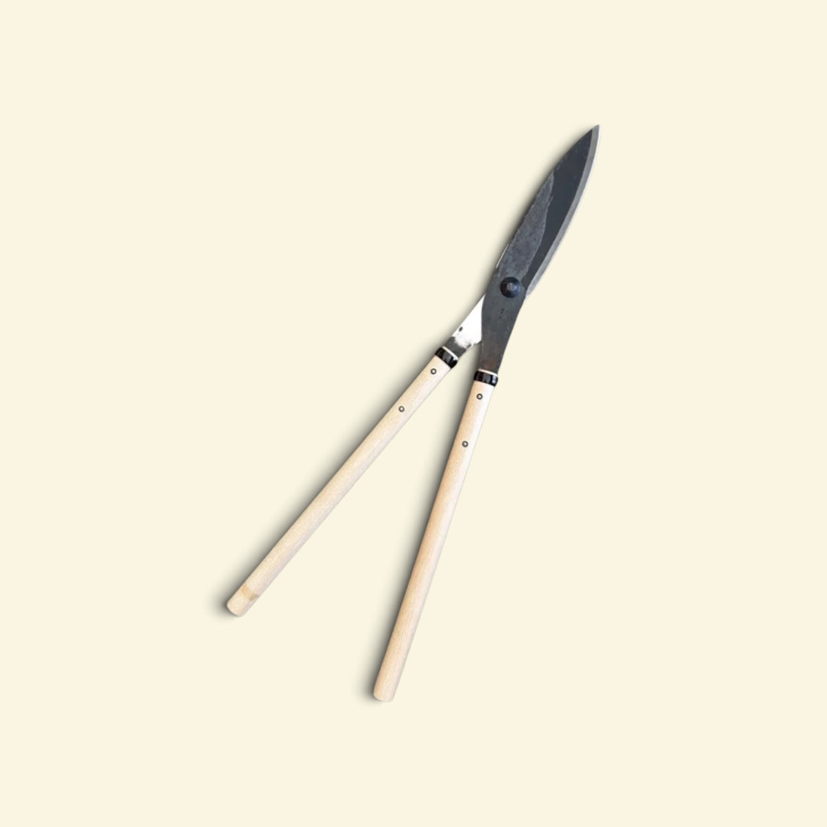 Hasamiya Ichiban Traditional Thatched-Roof Straight Trimming Shears 240mm [Yasugi Yellow Paper Steel / 450mm Oak Handle / Hand-Forged / Twist Blade / Urasuki Hollow Ground / Rivet Joint]