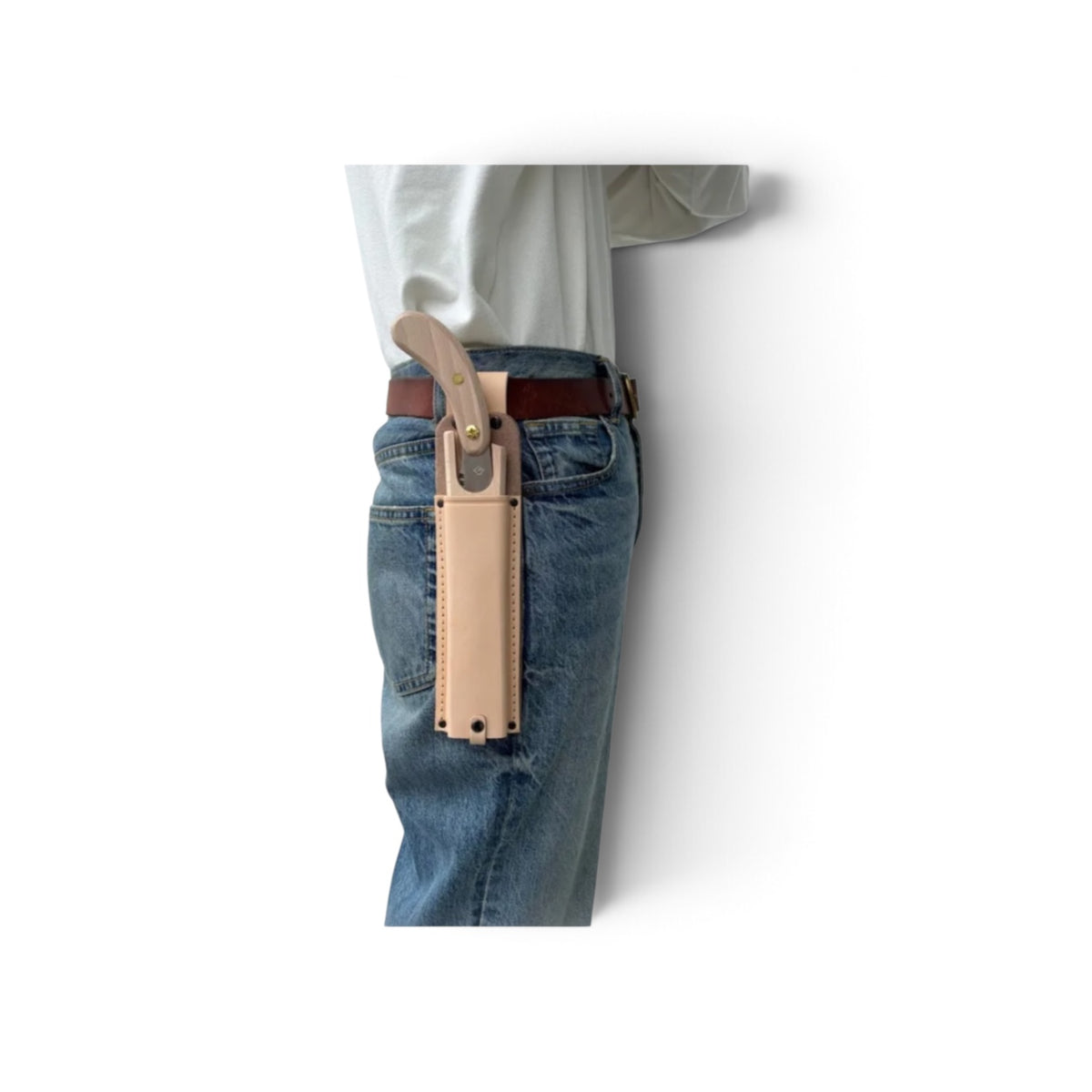 Hishika 180mm Hand-Forged Japanese Beechwood Handle and Sheath Mini Pruning Saw with Heavy-Duty Leather Belt Holster Set [Hand-Tempered Steel / Wooden Scabbard Compatible / Resharpenable / Made in Miki, Japan]