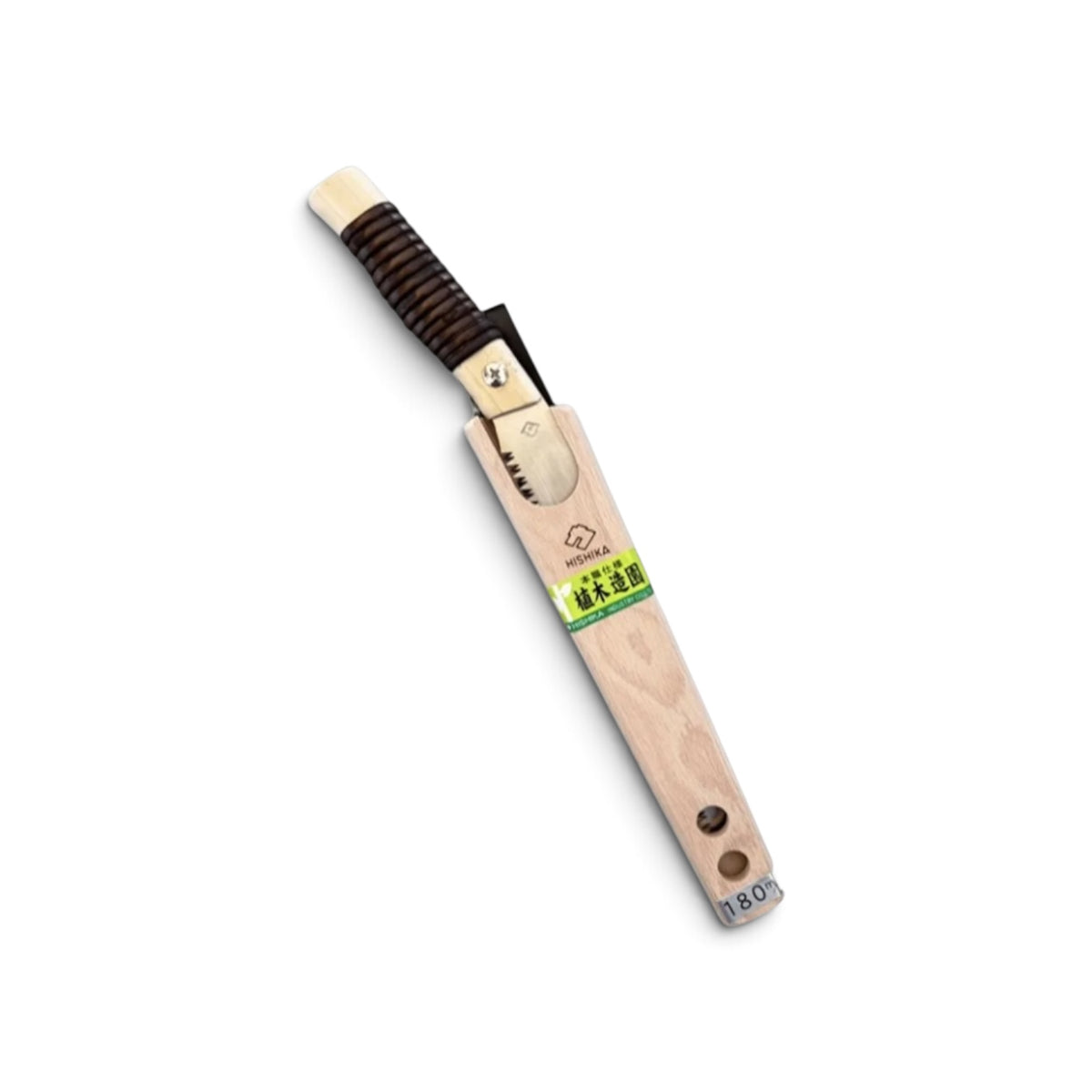 Hishika 180mm Hand-Forged Japanese Beechwood Handle and Sheath Mini Pruning Saw [Rattan-Wrapped Straight Handle / Hand-Tempered High-Carbon Steel / Thin Blade Back-Tapered / Resharpenable / Made in Miki, Japan]