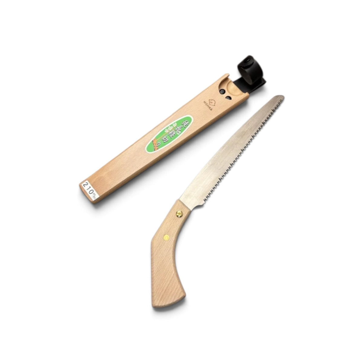 Hishika 210mm Effortless-Pull Hand-Forged Japanese Beechwood Handle and Sheath Pruning Saw [Variable-Pitch Anti-Clogging Geometry / Maximum Hardness High-Carbon Steel / Resharpenable / Made in Miki, Japan]