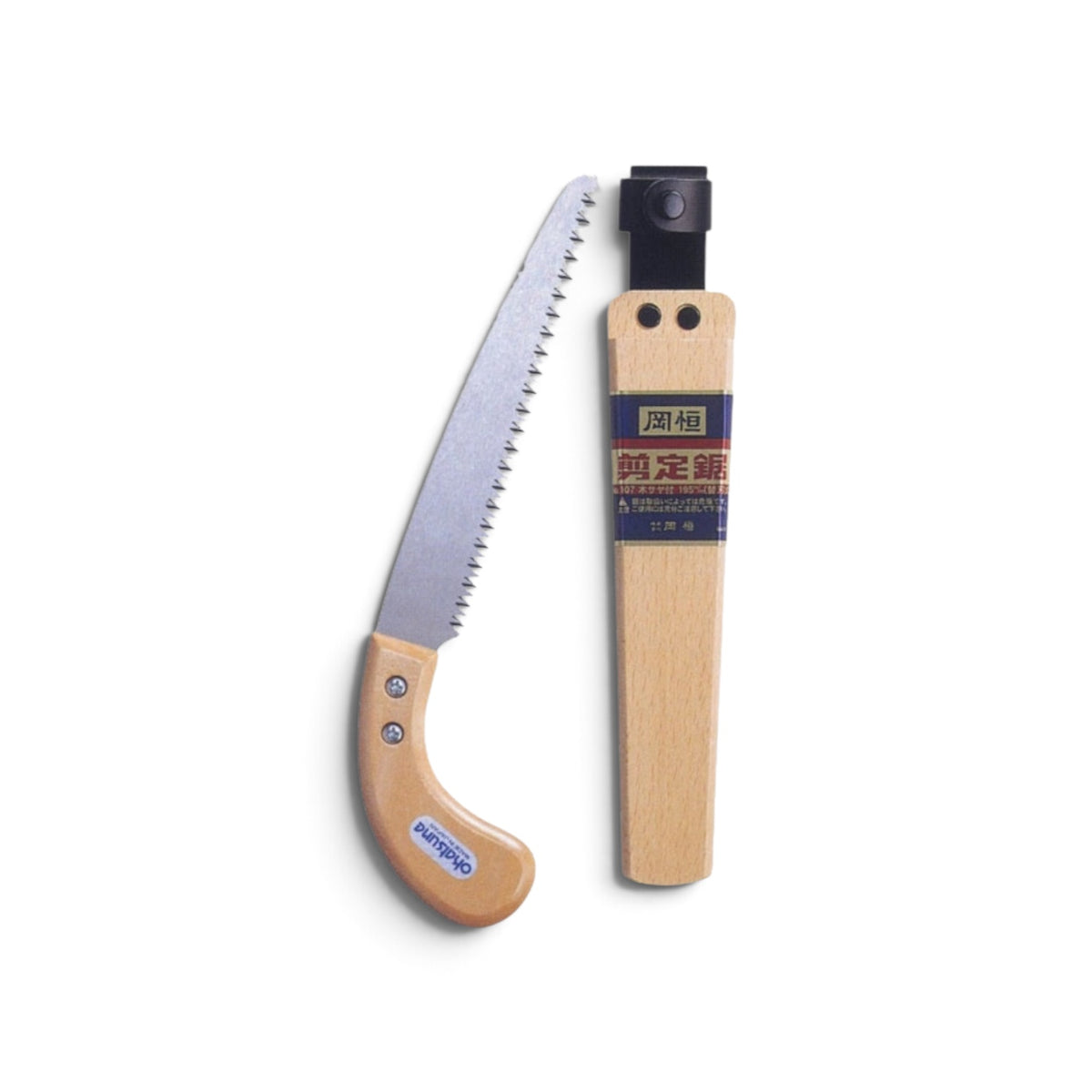 Okatsune Sheathed Pruning Saw No.107 [Total Length & Blade: 320mm / 195mm / High-Carbon Tool Steel / Replaceable Blade System / Natural Wooden Handle & Sheath]