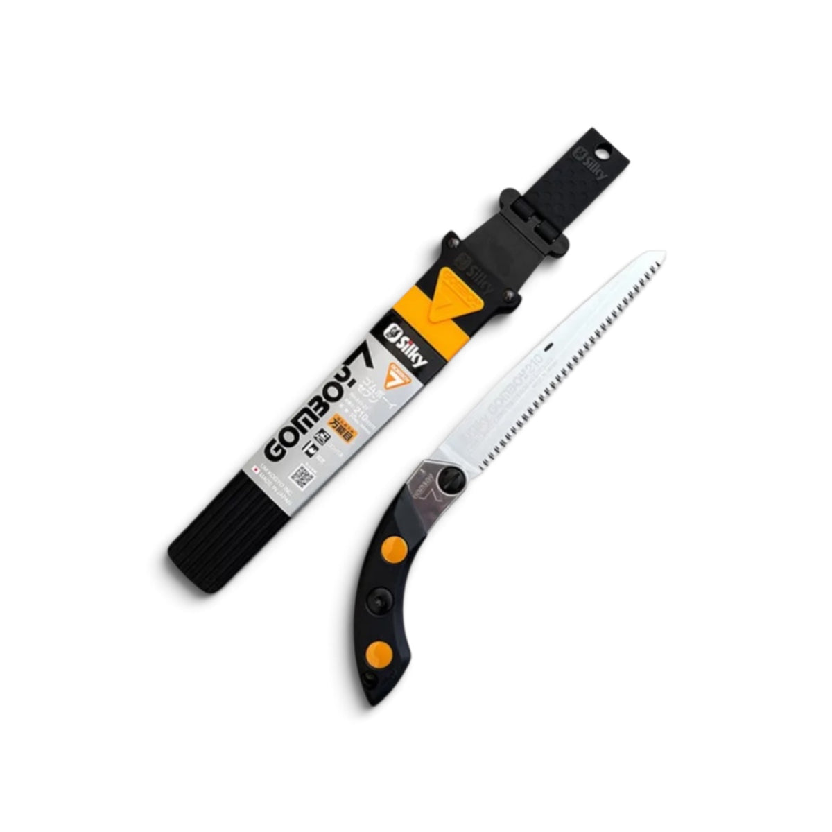Silky Gomboy 7 210mm Straight Sheathed Saw Medium Teeth No.411-21 [Total Length & Blade: 375mm / 210mm / High-Carbon SK95 Steel / Straight Blade / Sheath Included / Yellow Accents]