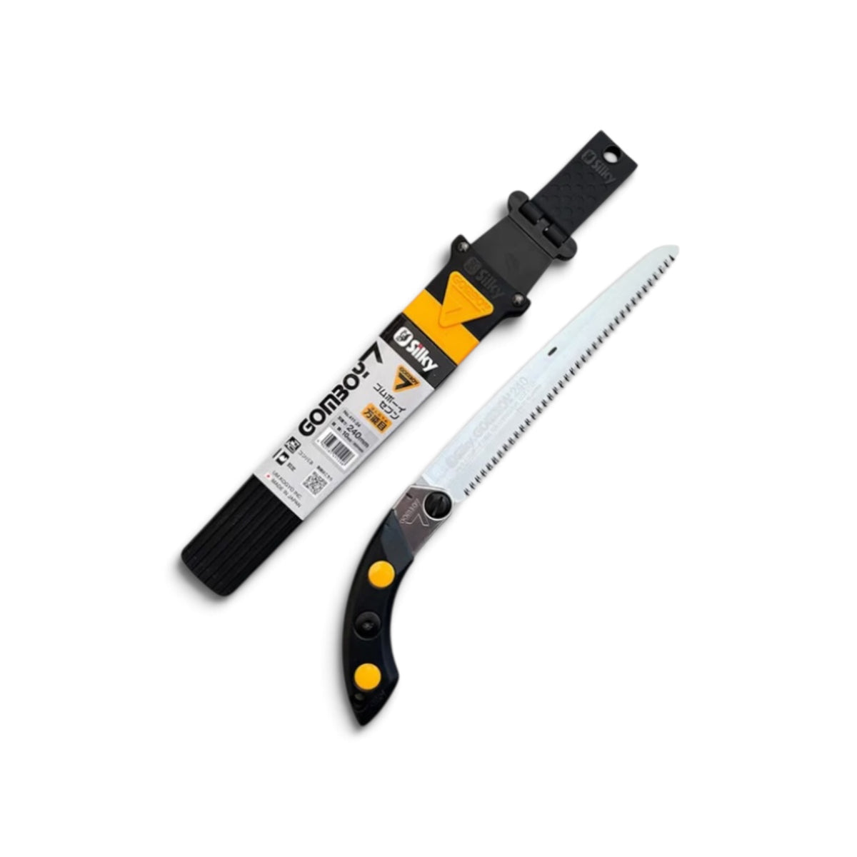 Silky Gomboy 7 240mm Straight Sheathed Saw Medium Teeth No.411-24 [Total Length & Blade: 405mm / 240mm / High-Carbon SK95 Steel / Straight Blade / Sheath Included / Yellow Accents]