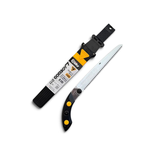 Silky Gomboy 7 240mm Straight Sheathed Saw Medium Teeth No.411-24 [Total Length & Blade: 405mm / 240mm / High-Carbon SK95 Steel / Straight Blade / Sheath Included / Yellow Accents]