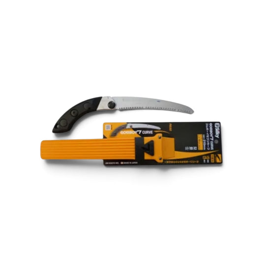 Silky Gomboy 7 Curve 210mm Sheathed Saw Medium Teeth No.462-21 [Total Length & Blade: 370mm / 210mm / High-Carbon SK95 Steel / Gentle Curved Blade / Sheath Included / Yellow Accents]