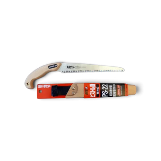 ARS Pistol Grip Pruning Saw 22 Coarse PS-22 with Wooden Sheath [Total Length & Blade: 350mm / 220mm / High-Carbon Tool Steel / Hard Chrome Plated / Non-Set Teeth / Natural Wooden Grip & Sheath]