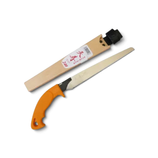 Tenju Sheathed Pruning Saw 240mm with Resin Scabbard [Blade Length: 240mm / 0.6mm Ultra-Thin Blade / Japanese High-Carbon Tool Steel / Ergonomic Elastomer Grip / Lightweight Resin Sheath]