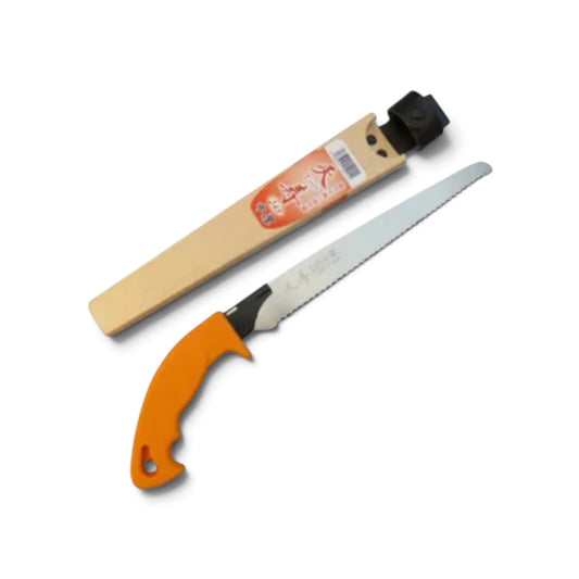 Tenju Medium-Thick Blade Sheathed Pruning Saw 240mm with Resin Scabbard [Blade Length: 240mm / 0.7mm Medium-Thick Blade / Kerf: 0.90mm / Japanese High-Carbon Tool Steel / Ergonomic Elastomer Grip / Lightweight Resin Sheath]